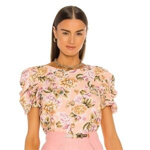 Amanda Uprichard Merris Floral Puff Sleeve Top Pink Floral Medium
